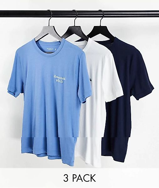 Abercrombie & Fitch – T-Shirts in Blau/Weiß/Schwarz mit kleinem Logo im 3er günstig online kaufen
