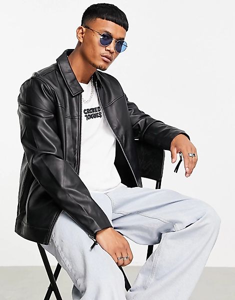 ASOS DESIGN – Harrington-Jacke aus Kunstleder in Schwarz günstig online kaufen