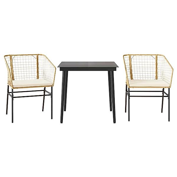 vidaXL 3-Tlg Garten-Essgruppe mit Kissen Braun Poly Rattan Glas 3334506 günstig online kaufen
