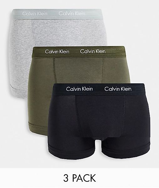 Calvin Klein – 3er-Pack Unterhosen aus Stretch-Baumwolle in Schwarz/Khaki/G günstig online kaufen