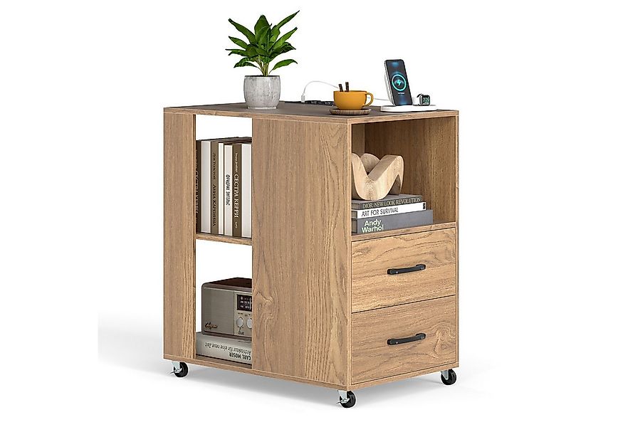 COSTWAY Beistelltisch, Nachttsich mit Ladestation & Rollen, 2 Schubladen günstig online kaufen