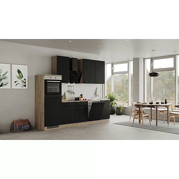 Flex-Well Exclusiv Küchenzeile Capri 280 cm Schwarz Matt-Endgrain Oak günstig online kaufen
