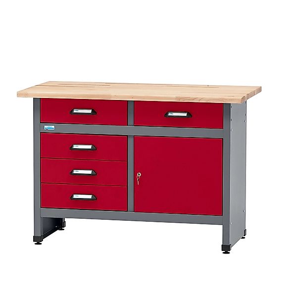 Küpper Werkbank Eintürig mit 5 Schubladen 84 x 120 x 60 cm Dunkelrot günstig online kaufen