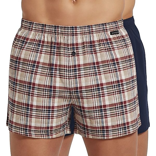Schiesser 2-er Set Boxershorts Dunkelblau & Rot-Beige kariert günstig online kaufen