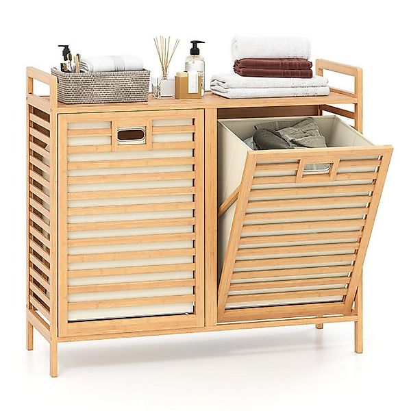 COSTWAY Wäscheschrank mit doppelt schwenkbarem Wäschekorb, 75L Bambus günstig online kaufen