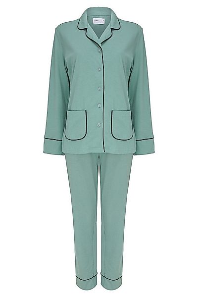 SNOOZE OFF Pyjama Schlafanzug in hellgrün (2 tlg., 1 Stück) mit Kontrastpas günstig online kaufen