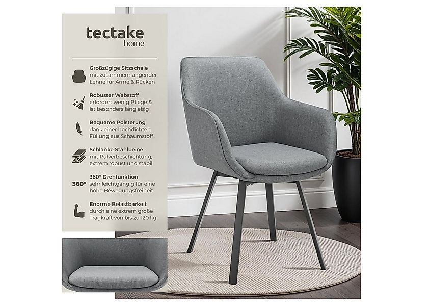 tectake Esszimmerstuhl Drehbarer Armlehnstuhl Alicon, gepolstert (Set, 6 St günstig online kaufen