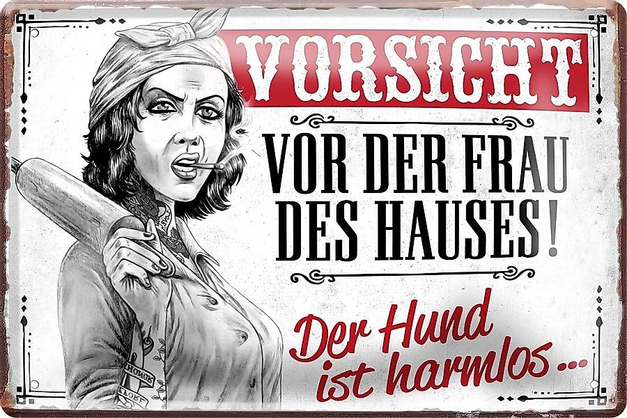 schilderkreis24 Metallschild Vorsicht vor der Frau des Hauses günstig online kaufen