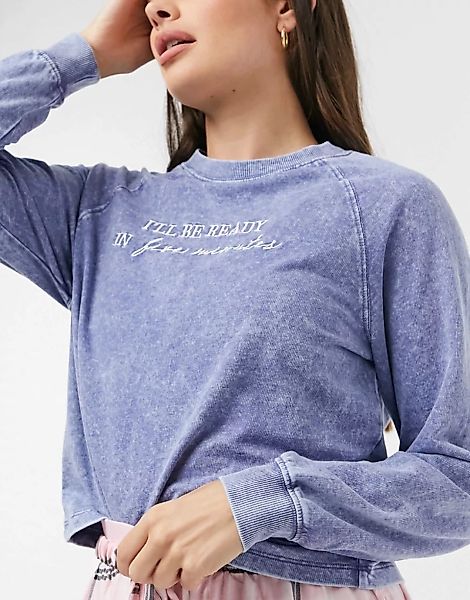 New Look – Lounge-Sweatshirt in blauer Acid-Waschung, Kombiteil günstig online kaufen