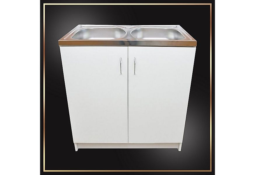 STAMAR Spülenschrank Küchenschrank 80cm Weiß Komplett Set Spüle 2 Kammer Ar günstig online kaufen