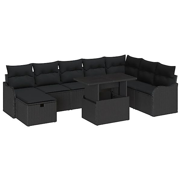 vidaXL Garten-Sofa-Set mit Kissen 9-Tlg Schwarz Poly Rattan 3361072 günstig online kaufen