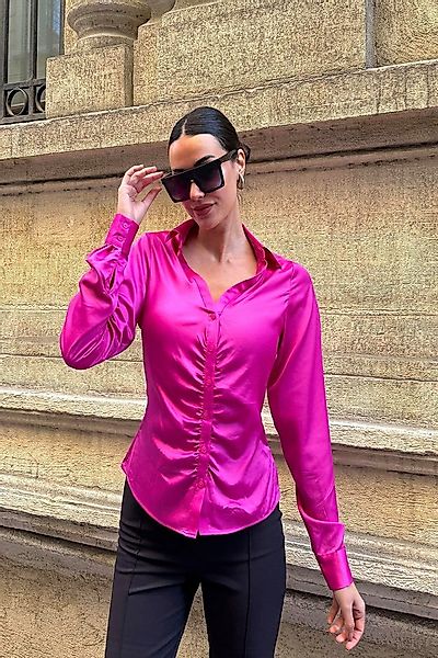 For You Moda Businesshemd Gerüschte Satin Fuchsia Bluse günstig online kaufen