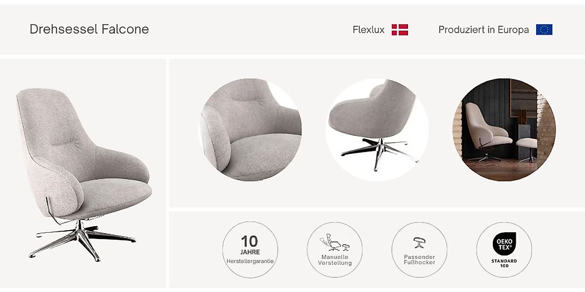 FLEXLUX Drehsessel »Falcone, Drehbarer Fernsehsessel, Entspannung, Hoher Ko günstig online kaufen