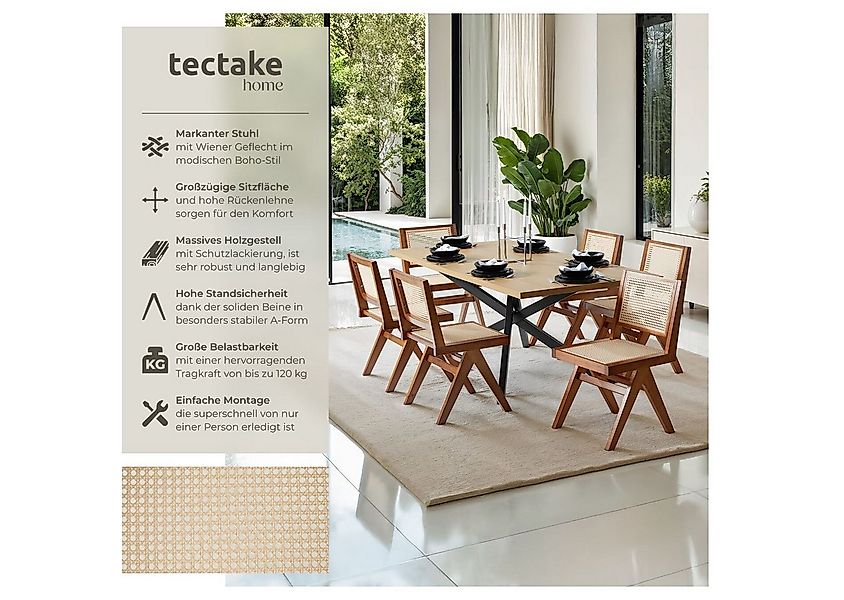 tectake Esszimmerstuhl Holzstuhl Lissy mit Wiener Geflecht im Boho-Stil (Se günstig online kaufen