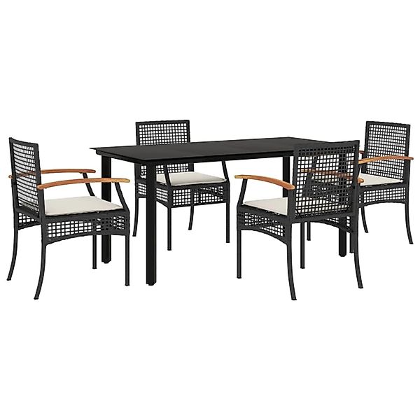 vidaXL 5-Tlg Garten-Essgruppe mit Kissen Schwarz Poly Rattan 3213606 günstig online kaufen