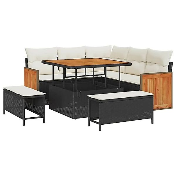 vidaXL Gartensofa-Set mit Kissen 9 Stk Schwarz und Creme Poly-Rattan 336524 günstig online kaufen