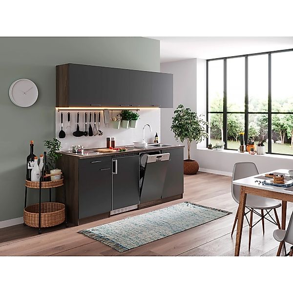 Respekta Küchenzeile KB195EYGC 195cm Grau-Eiche York Nachb. Glaskeramikkoch günstig online kaufen