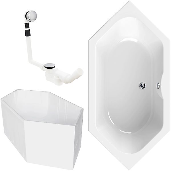 Calmwaters Sechseck-Badewanne Exclusive 190x90 cm Set Wannenträger & Ablauf günstig online kaufen