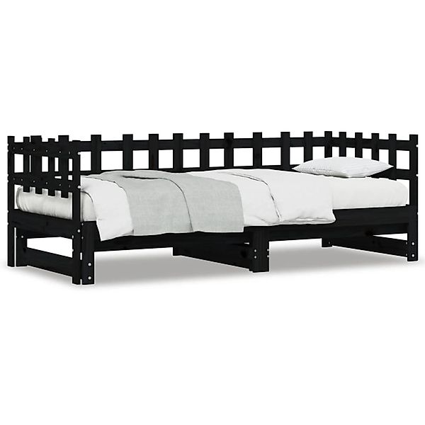 vidaXL Bett, Tagesbett Ausziehbar Schwarz 2x(90x190) cm Massivholz Kiefer günstig online kaufen