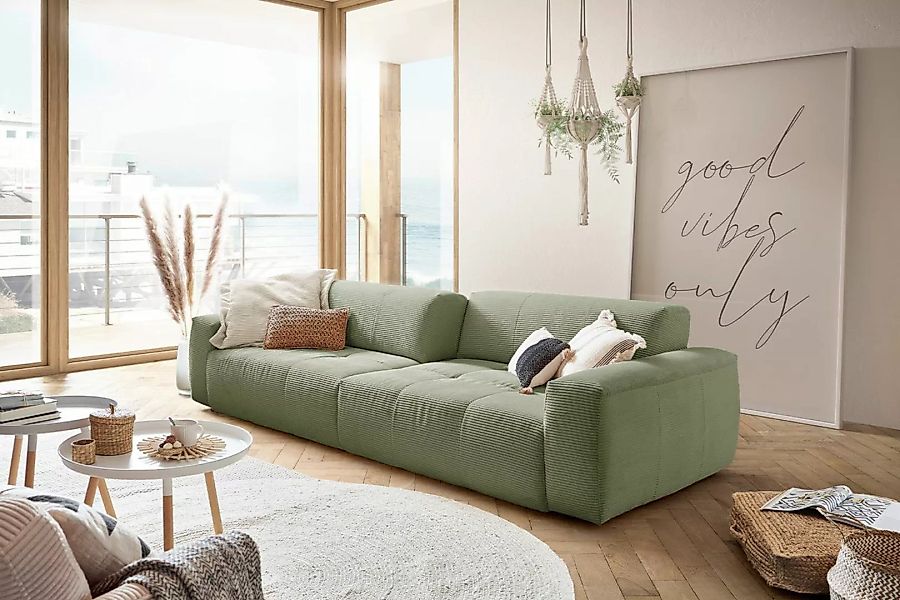 KAWOLA Big Sofa PALACE 3-Sitzer mit Sitztiefenverstellung Cord olivgrün günstig online kaufen