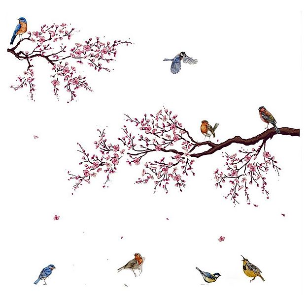 Coonoor Wandtattoo Hängende Rebe Blumen Wandaufkleber Blüten Blätter Vögel günstig online kaufen