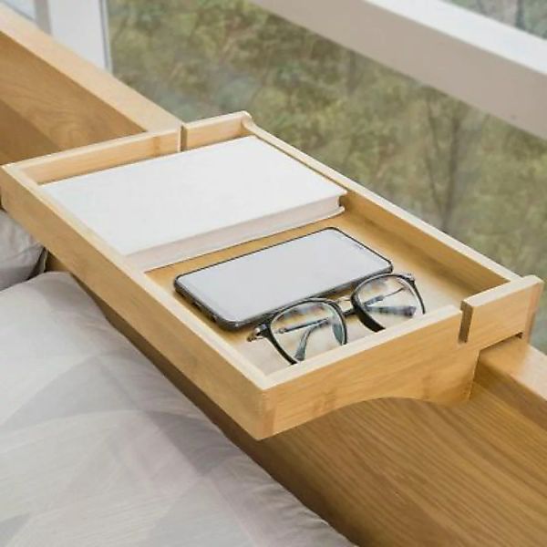 SoBuy® Bettablage Nachttisch mit Kabelführung, klemmbar natur günstig online kaufen