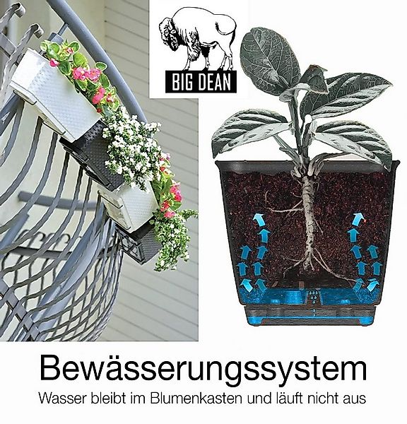 BigDean Blumenkasten 6x Bewässerungssystem + Halterung Rattan-Optik Anthraz günstig online kaufen