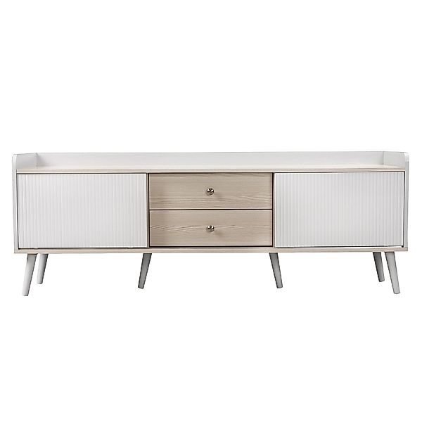 TV Schrank, mit 2 Schubladen und Schiebetüren, stabilen Holzbeinen, Hochwer günstig online kaufen