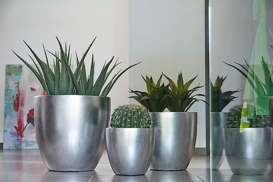 Flingora Pflanzkübel Faye, mit Einsatz - Fiberglas - Indoor - Silber - Ø 30 günstig online kaufen