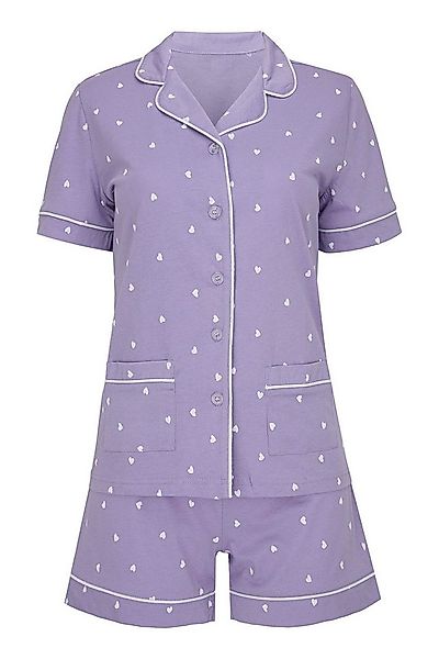 SNOOZE OFF Shorty Damen Schlafanzug aus Baumwolle in Lavendel mit Herz-Prin günstig online kaufen