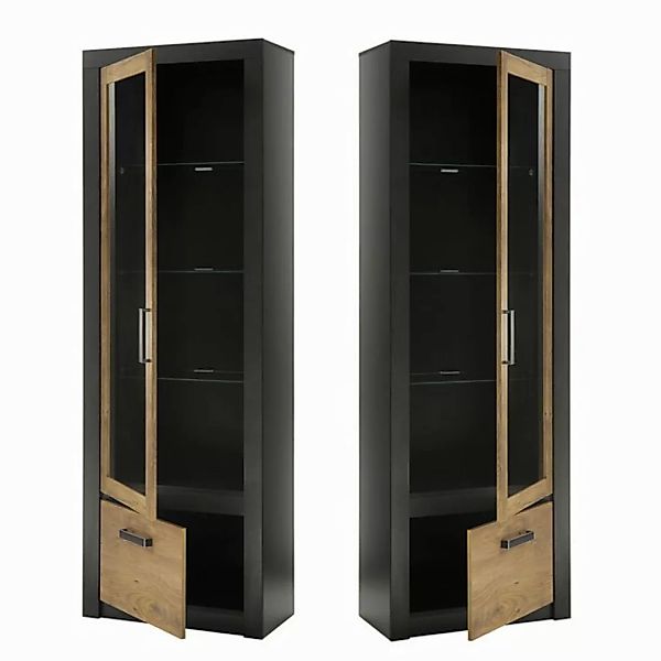 Lomadox Vitrine BAKU-61 nschrank modern in Fresco anthrazit mit Kastanienbr günstig online kaufen