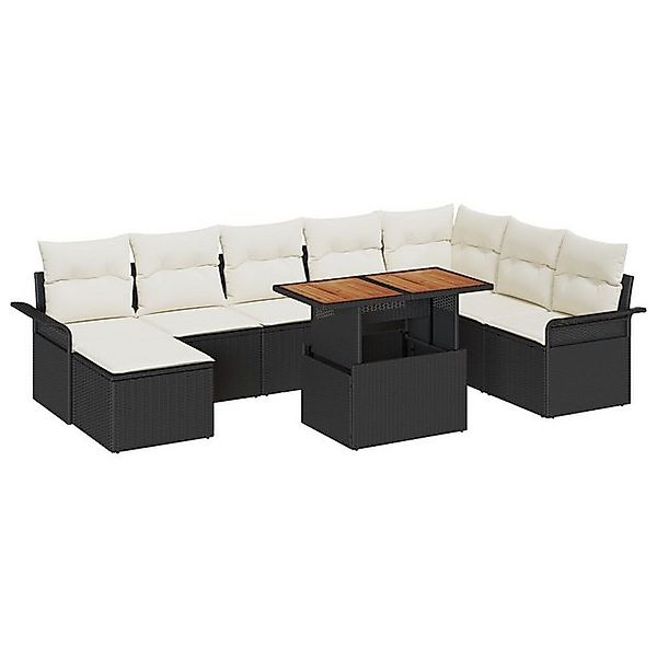 vidaXL Loungesofa 9-tlg. Garten-Essgruppe mit Kissen Schwarz Poly Rattan, 9 günstig online kaufen