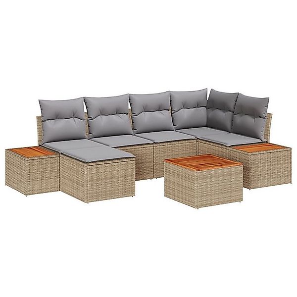 vidaXL Loungesofa 7-teiliges Garten Sofa Set mit Kissen Beige Poly Rattan, günstig online kaufen