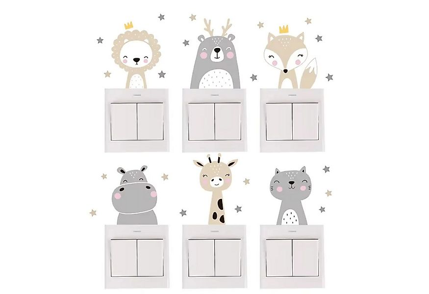 Montegoni Wandtattoo 6 Stk. Boho Farbe Cartoon Tiere Schalter Aufkleber Ste günstig online kaufen