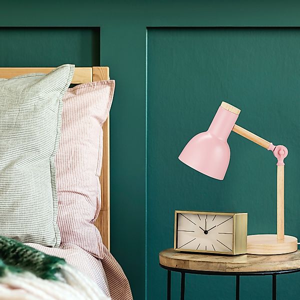 relaxdays Schreibtischlampe Holz verstellbar, Rosa günstig online kaufen