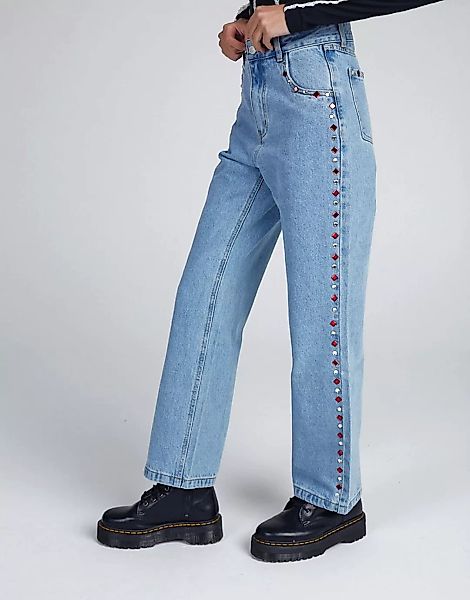 Milk It – Vintage-Jeans mit geradem Bein und Strassverzierung-Schwarz günstig online kaufen