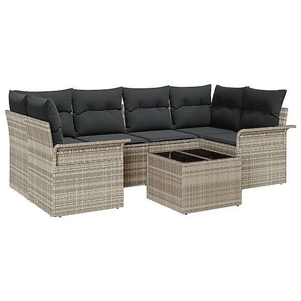 vidaXL Loungesofa 7-teiliges Garten-Sofa-Set mit Kissen Hellgrau Poly-Ratta günstig online kaufen