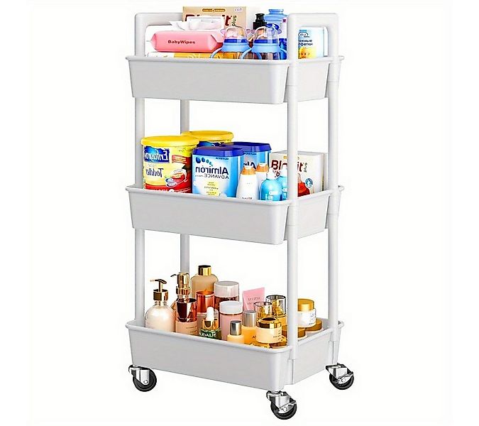 PIPISHELL Servierwagen - 3-stöckiger Rollwagen,Küchenwagen, mit 360° Drehro günstig online kaufen