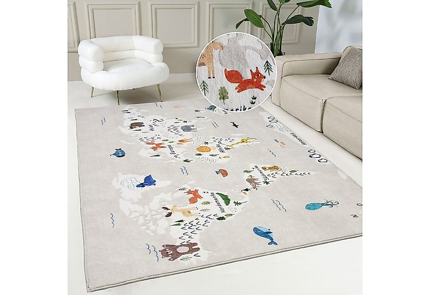 my home Kinderteppich Weltkarte, rechteckig, Höhe: 9 mm, Tiere, weich, mode günstig online kaufen