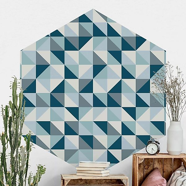 Hexagon Mustertapete selbstklebend Blaues Dreieck Muster günstig online kaufen