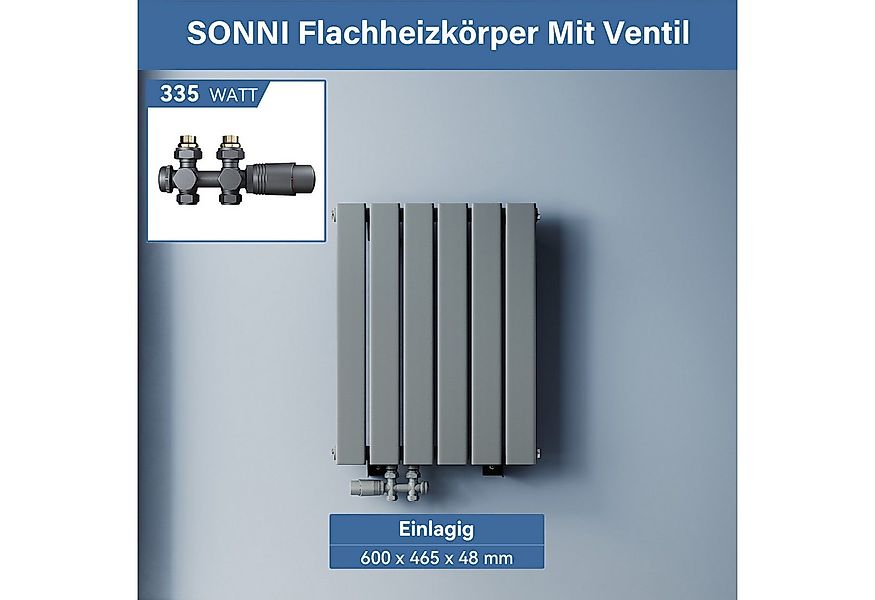 SONNI Designheizkörper Design Heizkörper Flach Anthrazit mit Multiblock Dop günstig online kaufen