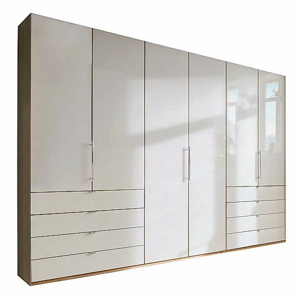 Schlafzimmerschrank in Beige und Eiche Bianco Falttüren günstig online kaufen