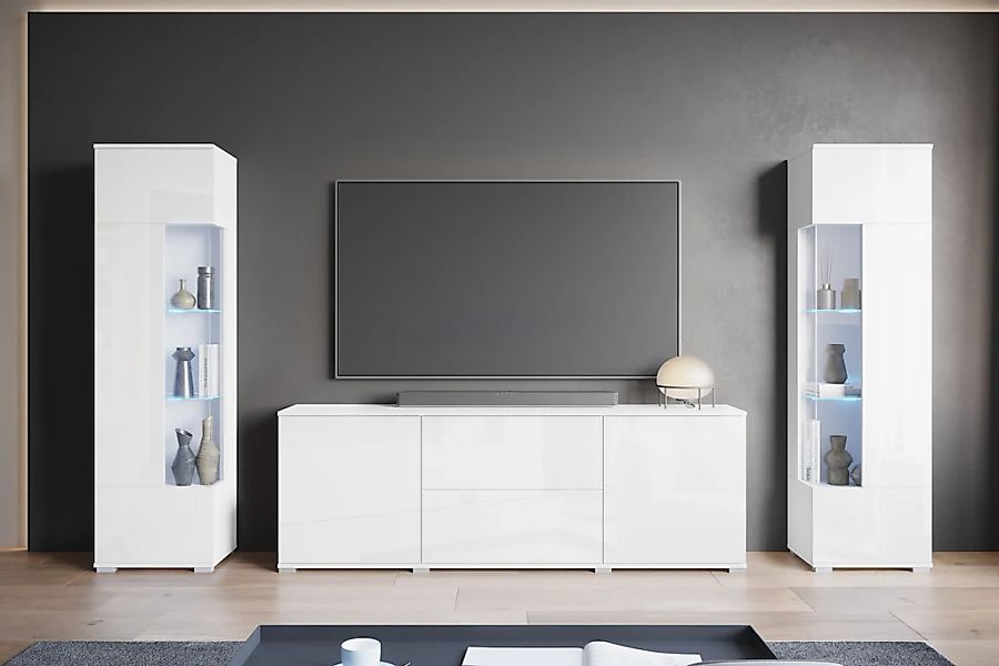 INOSIGN Wohnwand "KENIA", (Komplett-Set, 3 St.), Vitrinen mit Eckverglasung günstig online kaufen