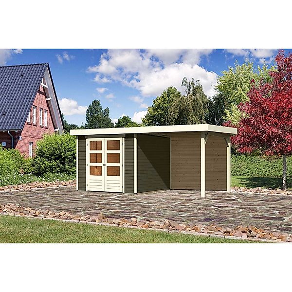 Karibu Holz-Gartenhaus Boras Terragrau Flachdach Lackiert 238 cm x 242 cm günstig online kaufen