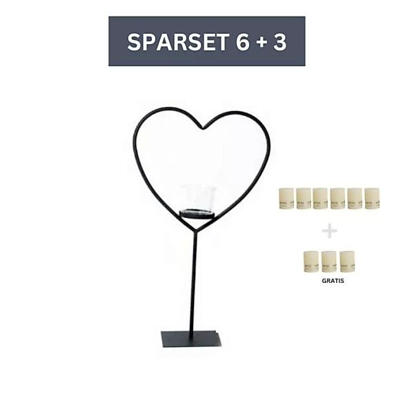 Sparset Herz Windlicht Elisa 60 cm- inkl. 9 Kerzen-Ivory günstig online kaufen