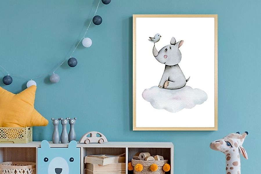 queence Bild mit Rahmen »Nashorn mit Vogel auf Wolke«, Fantasy-Himmel-Himme günstig online kaufen