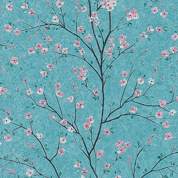 PROFHOME 379123-GU Blumen Tapete Floral Matt Türkis Rosa Schwarz 0,53 m x 1 günstig online kaufen