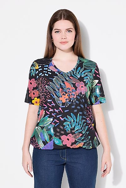 Ulla Popken T-Shirt T-Shirt Gummisaum V-Ausschnitt günstig online kaufen