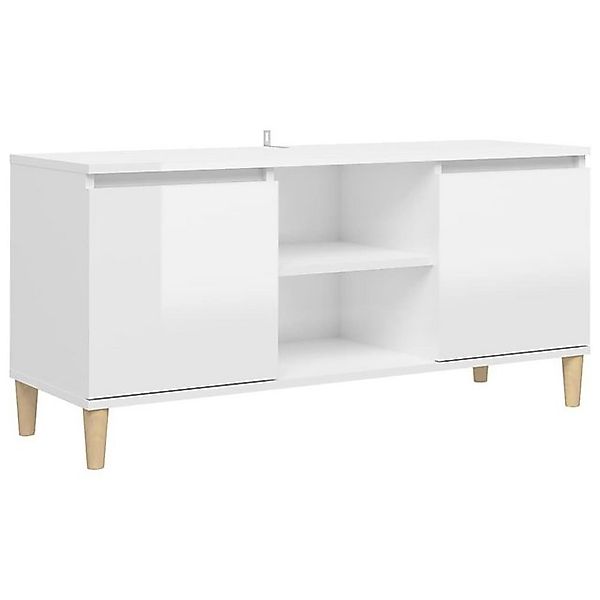 furnicato TV-Schrank mit Massivholz-Beinen Hochglanz-Weiß 103,5x35x50 cm (1 günstig online kaufen