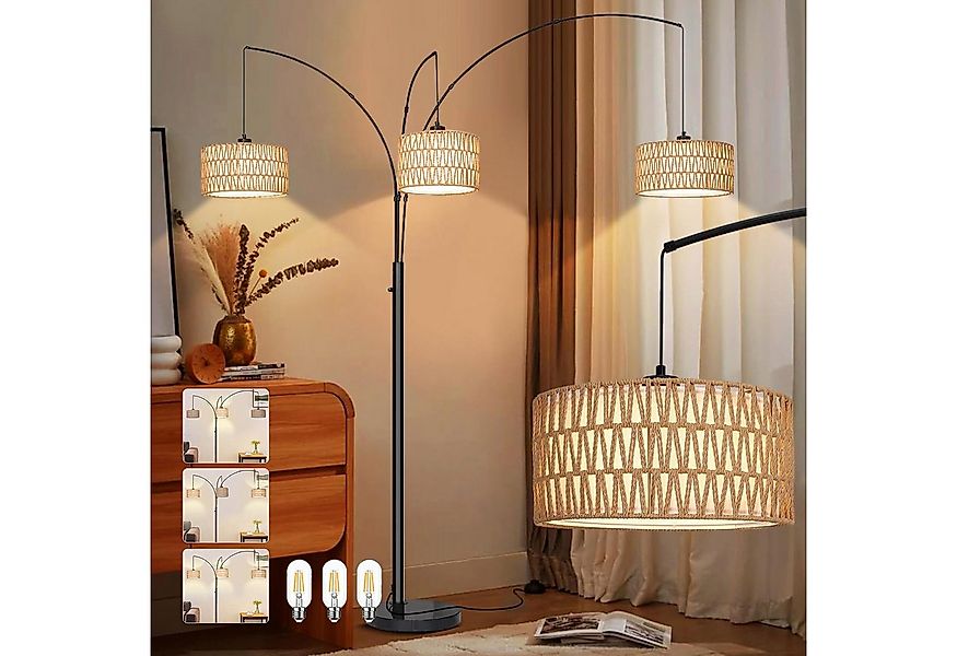 LMaxhome LED Stehlampe Boho Stehleuchte Rattan Drehknopfschalter Steh-Eckla günstig online kaufen